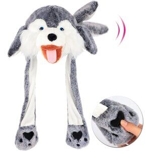 Kids Wolf Rainbow Animal Hat with Ears Moving Jumping Pop Up Beating Plush